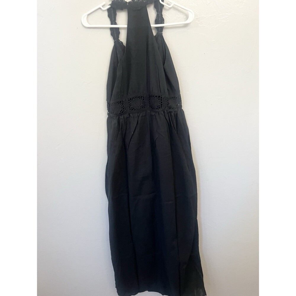 Boston Proper Black Crochet Maxi Dress Size 10 Gauzy Cotton New NWT Cover Up - Picture 5 of 9